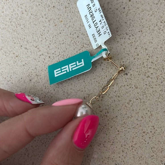 $1,860 New EFFY 14K Yellow Gold, 8MM Freshwater Pearl & Diamond Drop Earrings - Picture 8 of 14